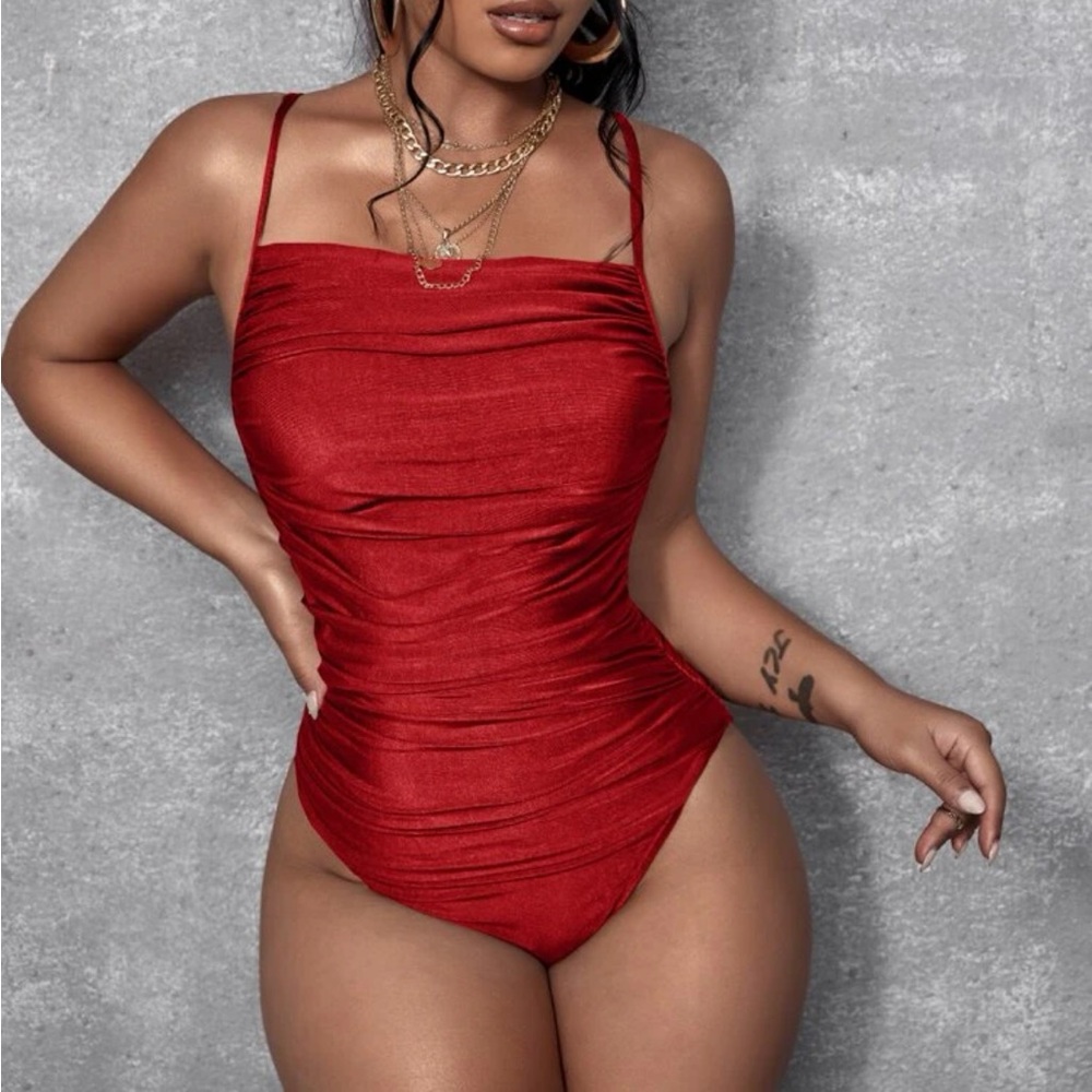 red Sexy Strappy Open Back Bodysuit